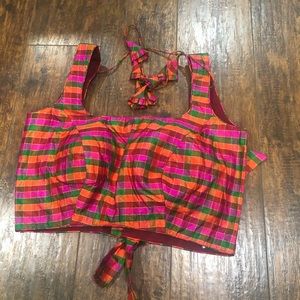 Multicolored pattu /silk sleeveless blouse